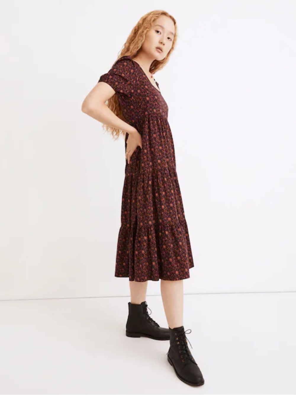 Madewell Aidy Square-Neck Tiered Midi Dress in Orchard Floral size 14 - Picture 3 of 12